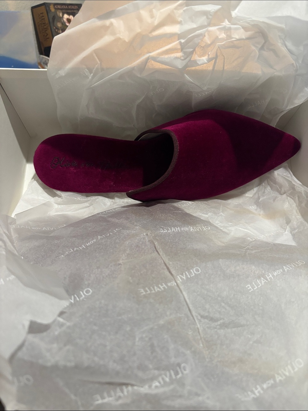 Olivia Von Halle Contessa Pasha Pink Slippers in Velvet Size 38 - Picture 8 of 16